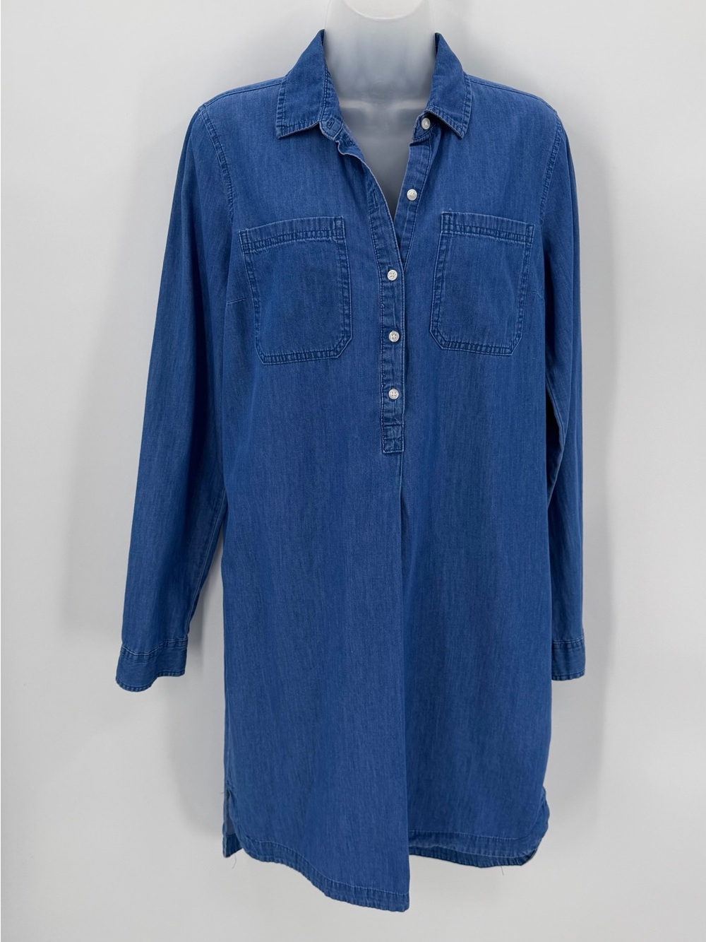 Old Navy Dress Women’s M TALL Blue Chambray Shirt Dress Long Sleeves Western